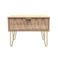 Diamond Midi Bedside Table - 1 Drawer - with Gold Hairpin Legs - Oak