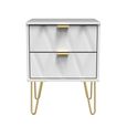 Diamond Bedside Cabinet - 2 Drawer - with Gold Hairpin Legs - White