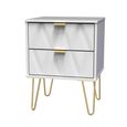 Diamond Bedside Cabinet - 2 Drawer - with Gold Hairpin Legs - White