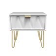 Diamond Bedside Table - 1 Drawer - with Gold Hairpin Legs - White