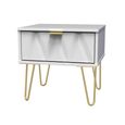 Diamond Bedside Table - 1 Drawer - with Gold Hairpin Legs - White