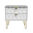 Diamond Midi Bedside Cabinet - 2 Drawer - with Gold Hairpin Legs - White