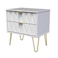 Diamond Midi Bedside Cabinet - 2 Drawer - with Gold Hairpin Legs - White
