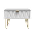 Diamond Midi Bedside Table - 1 Drawer - with Gold Hairpin Legs - White