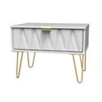Diamond Midi Bedside Table - 1 Drawer - with Gold Hairpin Legs - White