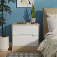 Monaco Bedside Cabinet - Wide - 2 Drawer - White Matt and Oak