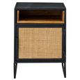 Bedside Cabinet - 1 Door - Natural Rattan and Black Metal