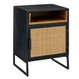 Bedside Cabinet - 1 Door - Natural Rattan and Black Metal