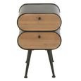 Curved Bedside Cabinet - 2 Drawer - Black and Light Beige - Fir Wood and Metal