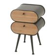 Curved Bedside Cabinet - 2 Drawer - Black and Light Beige - Fir Wood and Metal