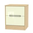 Monaco Bedside Cabinet - 2 Drawer - Cream Gloss and Light Oak