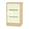 Monaco Bedside Cabinet - 3 Drawer - Cream Gloss and Light Oak