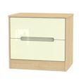 Monaco Bedside Cabinet - Wide - 2 Drawer - Cream Gloss and Light Oak