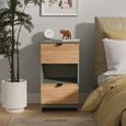 Bora Bedside Cabinet - 2 Drawer - Open Shelf - Gold Craft Oak and Reed Green