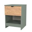 Bora Bedside Cabinet - 1 Drawer - Open Shelf - Gold Craft Oak and Reed Green