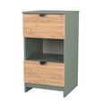 Bora Bedside Cabinet - 2 Drawer - Open Shelf - Gold Craft Oak and Reed Green