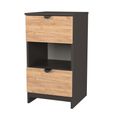 Bora Bedside Cabinet - 2 Drawer - Open Shelf - Gold Craft Oak and Graphite