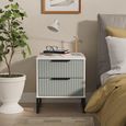 Fluted Bedside Cabinet - 2 Drawer - Duck and White Matt