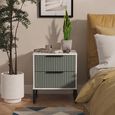 Fluted Bedside Cabinet - 2 Drawer - Reed Green and White Matt