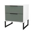 Fluted Bedside Cabinet - 2 Drawer - Reed Green and White Matt