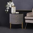 Dervio Bedside Cabinet - 2 Drawer - Round - Grey Fluted with Black Marble Top