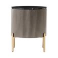 Dervio Bedside Cabinet - 2 Drawer - Round - Grey Fluted with Black Marble Top