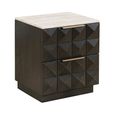 Claremont Dark Wood 2 Drawer Geometric Bedside Cabinet with Travertine Top