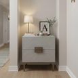 Lilly Bedside Table - 2 Drawer - Chevron - Soft Grey and Bronze - Wood and Metal