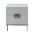 Lilly Bedside Table - 2 Drawer - Chevron - Soft Grey and Bronze - Wood and Metal