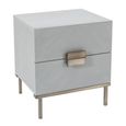 Lilly Bedside Table - 2 Drawer - Chevron - Soft Grey and Bronze - Wood and Metal