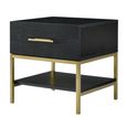 Tulip Bedside Table - 1 Drawer - Wenge Black and Gold - Wood and Metal