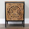 Carved Bedside Cabinet - 1 Door - Mango Wood and Metal