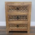 Carved Bedside Cabinet - 3 Drawer - Mango Wood