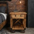Industrial Bedside Cabinet - 1 Drawer - on Wheels - Mango Wood and Metal