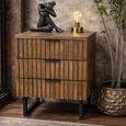 Slatted Bedside Cabinet - 3 Drawer - Rubber Wood