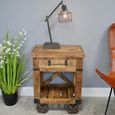 Industrial Bedside Cabinet - 1 Drawer - on Wheels - Mango Wood and Metal