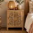 Carved Bedside Cabinet - 1 Left Door - 1 Drawer - Teak Wood