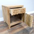 Carved Bedside Cabinet - 1 Right Door - 1 Drawer - Teak Wood