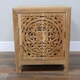 Carved Bedside Cabinet - 1 Right Door - 1 Drawer - Teak Wood