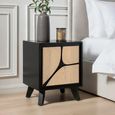 Boho Bedside Table - 1 Door - Geometric Design - Natural and Black - Mango Wood