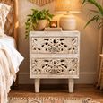 Distressed White Carved Mango Wood 2 Drawer Bedside Cabinet thumbnail
