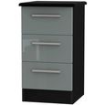 Knightsbridge Grey Gloss and Black 3 Drawer Bedside Cabinet thumbnail 2