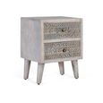 Altesa Distressed Grey Carved Mango Wood 2 Drawer Bedside Cabinet thumbnail 2