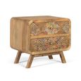 Mosaic Natural Handcrafted Mango Wood 2 Drawer Bedside Table thumbnail 2