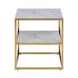 Alisma Bedside Table - White Marble and Gold Metal