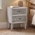 Altesa Distressed Grey Carved Mango Wood 2 Drawer Bedside Cabinet thumbnail