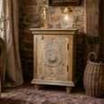 Carved Mango Wood 1 Door Narrow Bedside Cabinet thumbnail