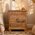 Carved Mango Wood 2 Drawer Large Bedside Cabinet thumbnail