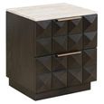 Claremont Dark Wood 2 Drawer Geometric Bedside Cabinet with Travertine Top