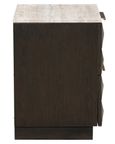 Claremont Dark Wood 2 Drawer Geometric Bedside Cabinet with Travertine Top